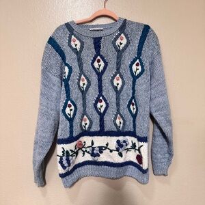 VINTAGE Blue Floral Patterned Women's Sweater